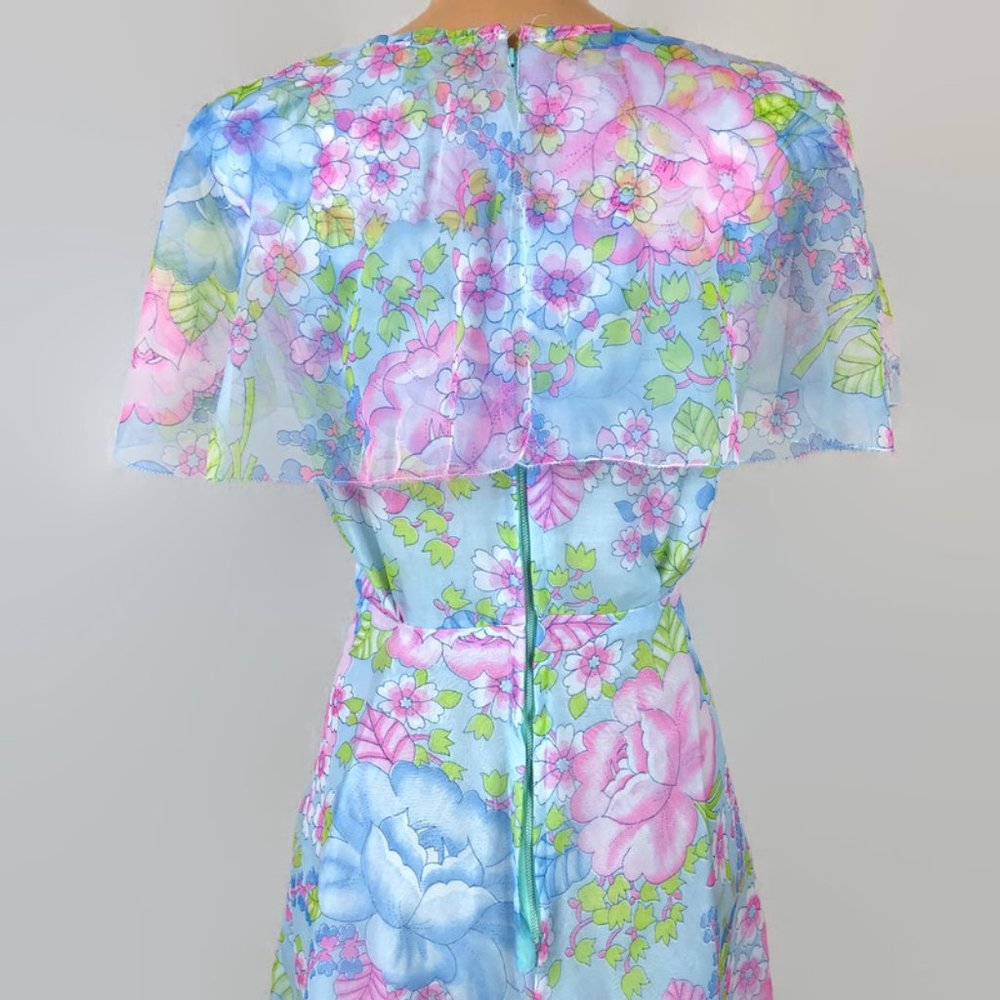 TLC SALE- Vintage 60s 70s Floral Chiffon Day Dress As-Is - Picture 5 of 8
